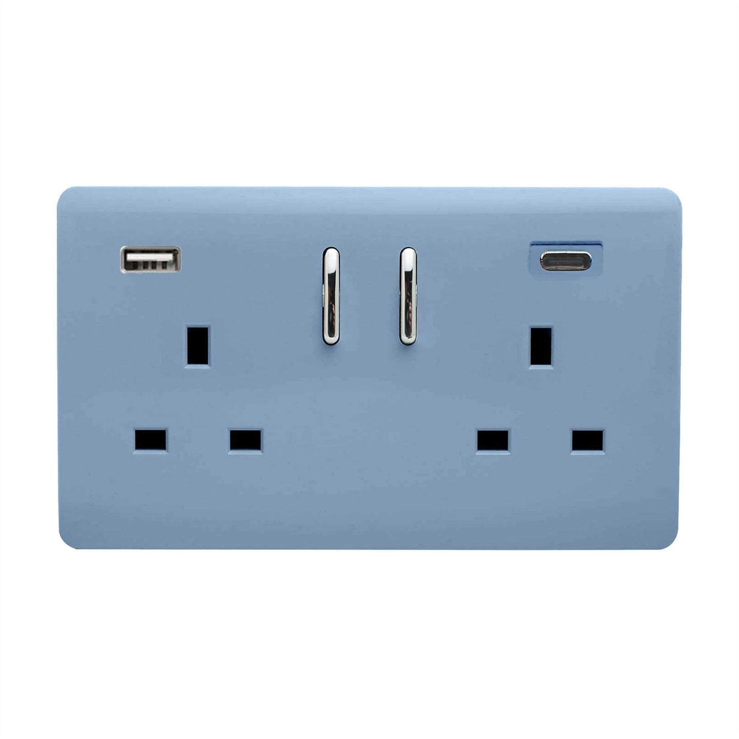 Trendi Switch 2 Gang USB 3100mA Type A & C USB Plug Socketin Sky Blue