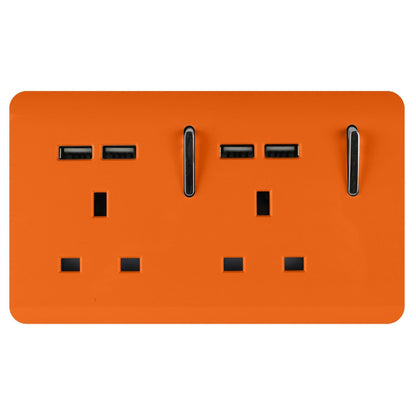 Trendi Switch 2 Gang 4 Port USB 2100mA Plug Socket in Sunset Orange