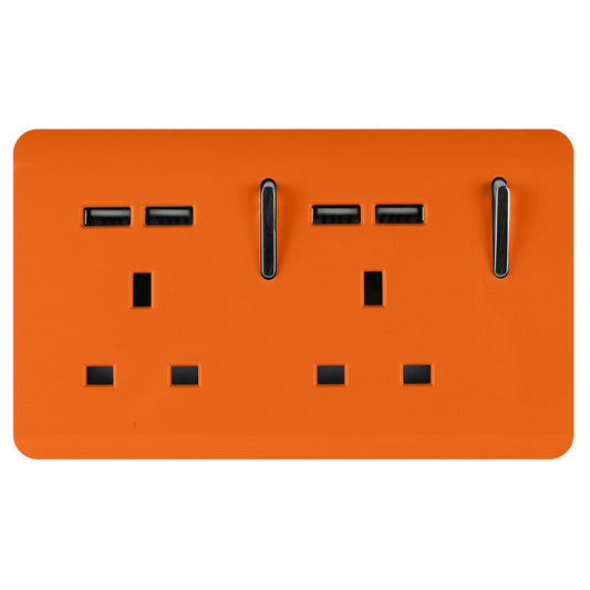 Trendi Switch 2 Gang 4 Port USB 2100mA Plug Socketin Sunset Orange