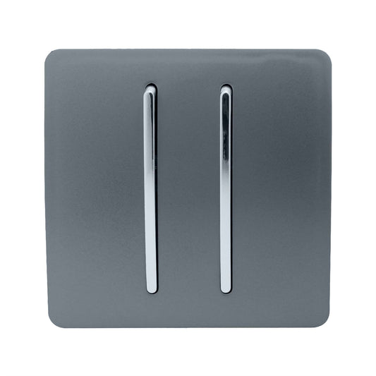 Trendi Switch 2 Gang Intermediate Rocker Light Switch in Warm Grey