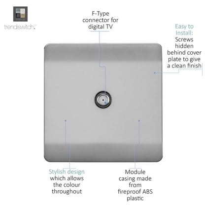 Trendi Switch 1 Gang Male F-Type Satellite Television Socket in Brushed Steel