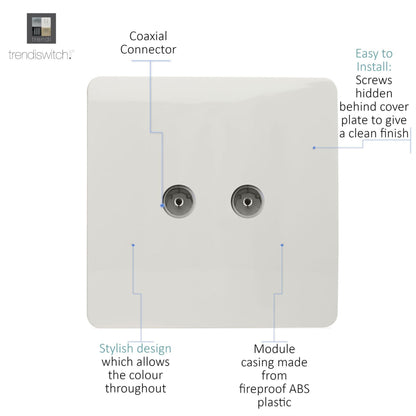 Trendi Switch 2 Gang Female Co-Axial Television Socket in Ice White