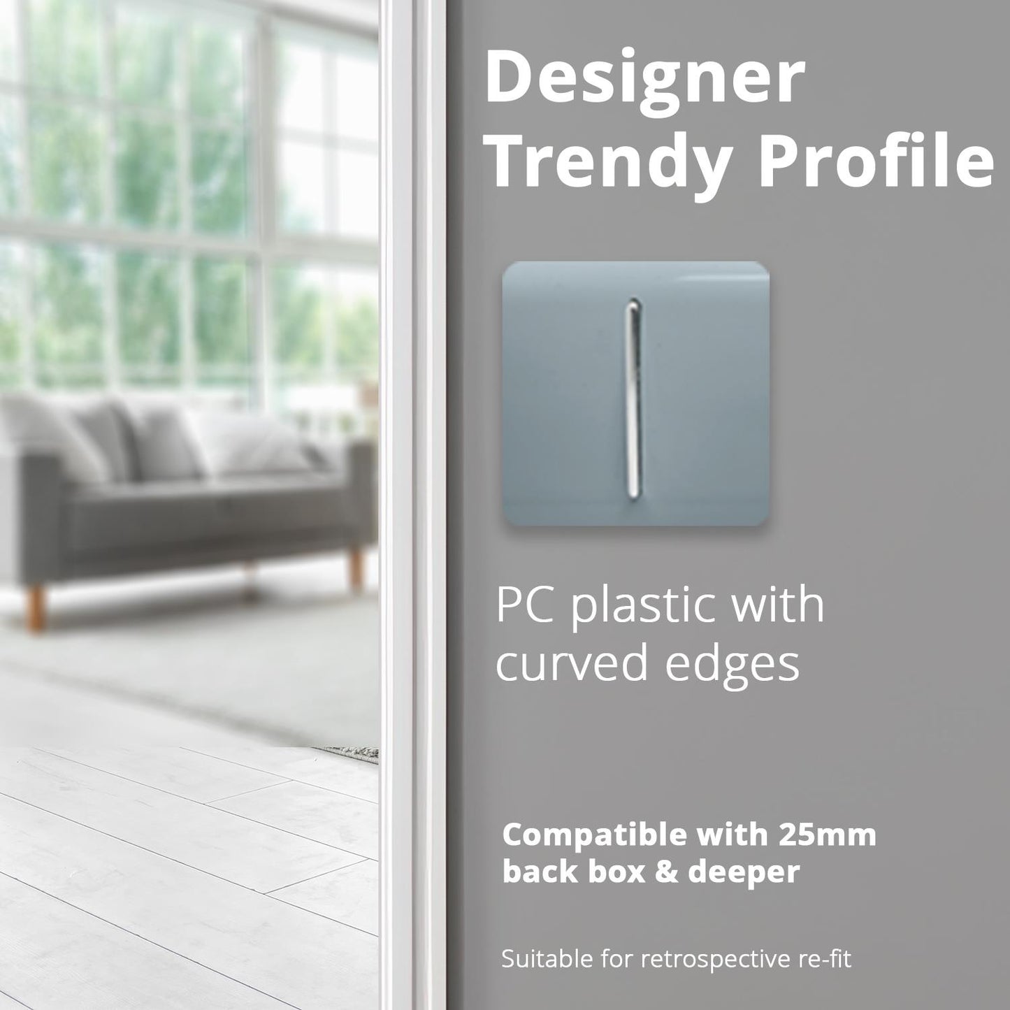 Trendi Switch 1 Gang 1 or 2 way Rocker Light Switchin Cool Grey