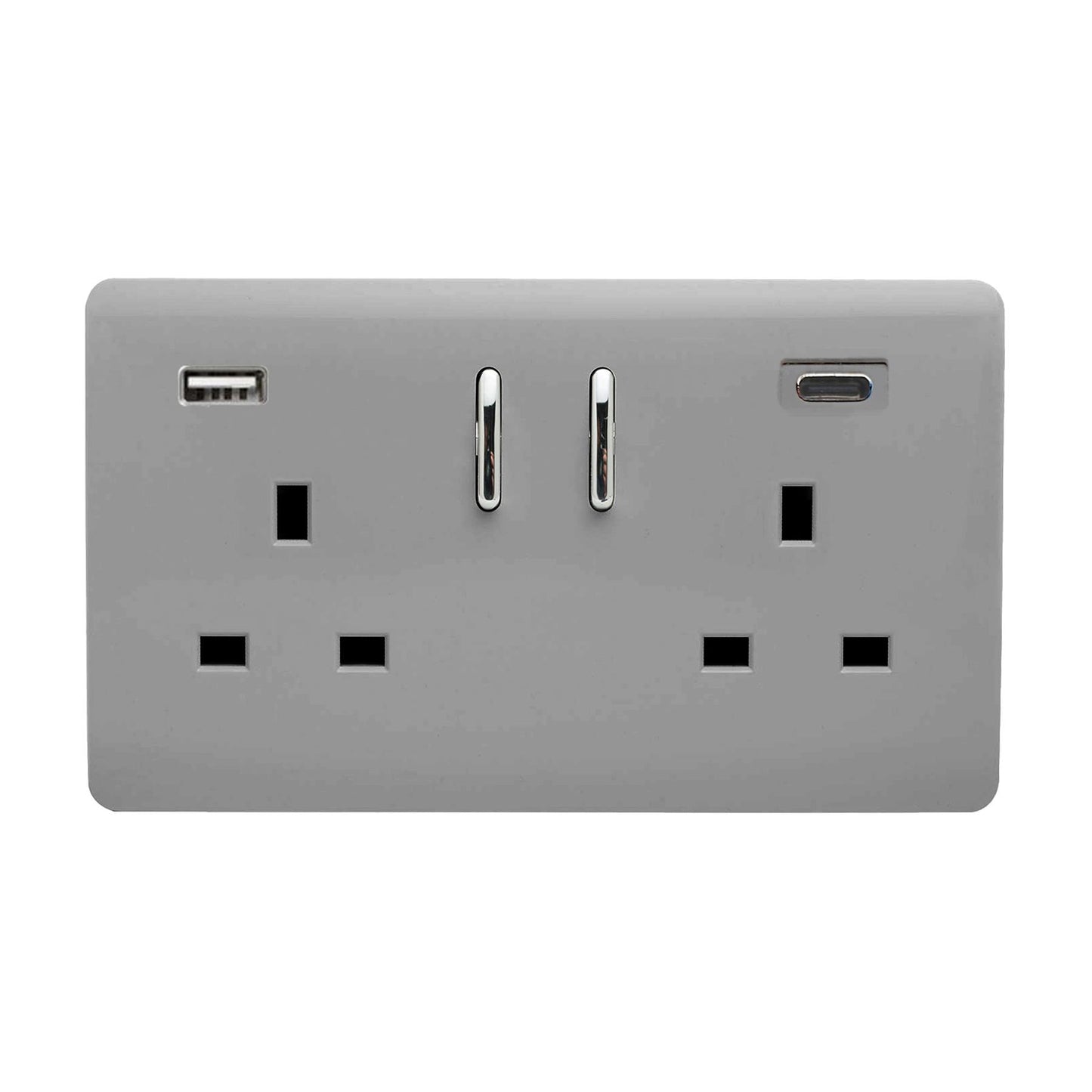Trendi Switch 2 Gang USB 65W Type A & C USB Plug Socket in Light Grey