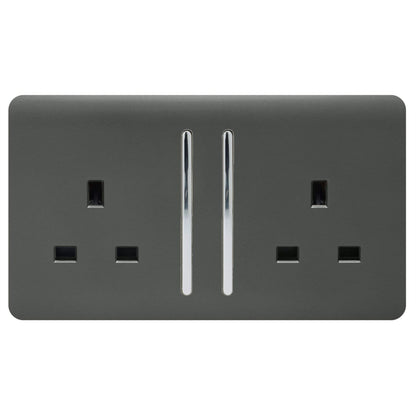 Trendi Switch 2 Gang Long Switched Plug Socket in Charcoal Grey