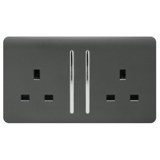Trendi Switch 2 Gang Long Switched Plug Socketin Charcoal Grey