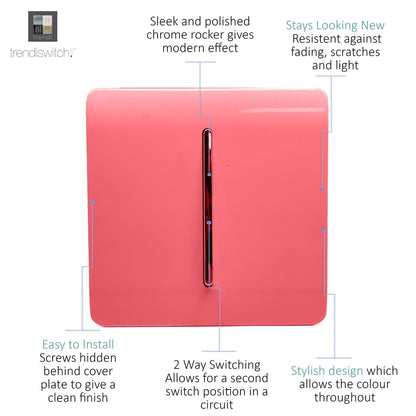 Trendi Switch 1 Gang 1 or 2 way Rocker Light Switch in Strawberry Red