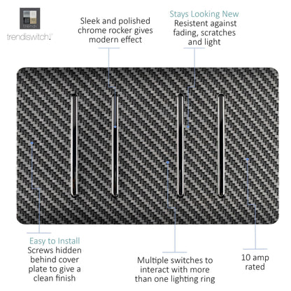 Trendi Switch 4 Gang Light Switch (3x 1 or 2 Way & 1 x Intermediate)in Carbon Fibre