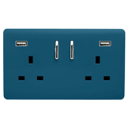 Trendi Switch 2 Gang USB 3100mA Plug Socket in Midnight Blue