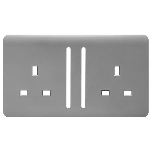 Trendi Switch 2 Gang Long Switched Spare Faceplate For Modern Designer Plug Socket in Light Grey