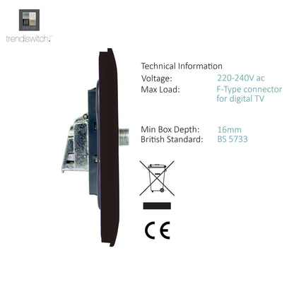 Trendi Switch TV Co-Axial & F-Type Satellite Socket in Dark Mocha Brown