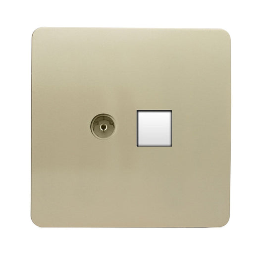 Trendi Switch 2 Gang Female TV Co-Axial & Telephone Slave Socketsin Champagne Gold