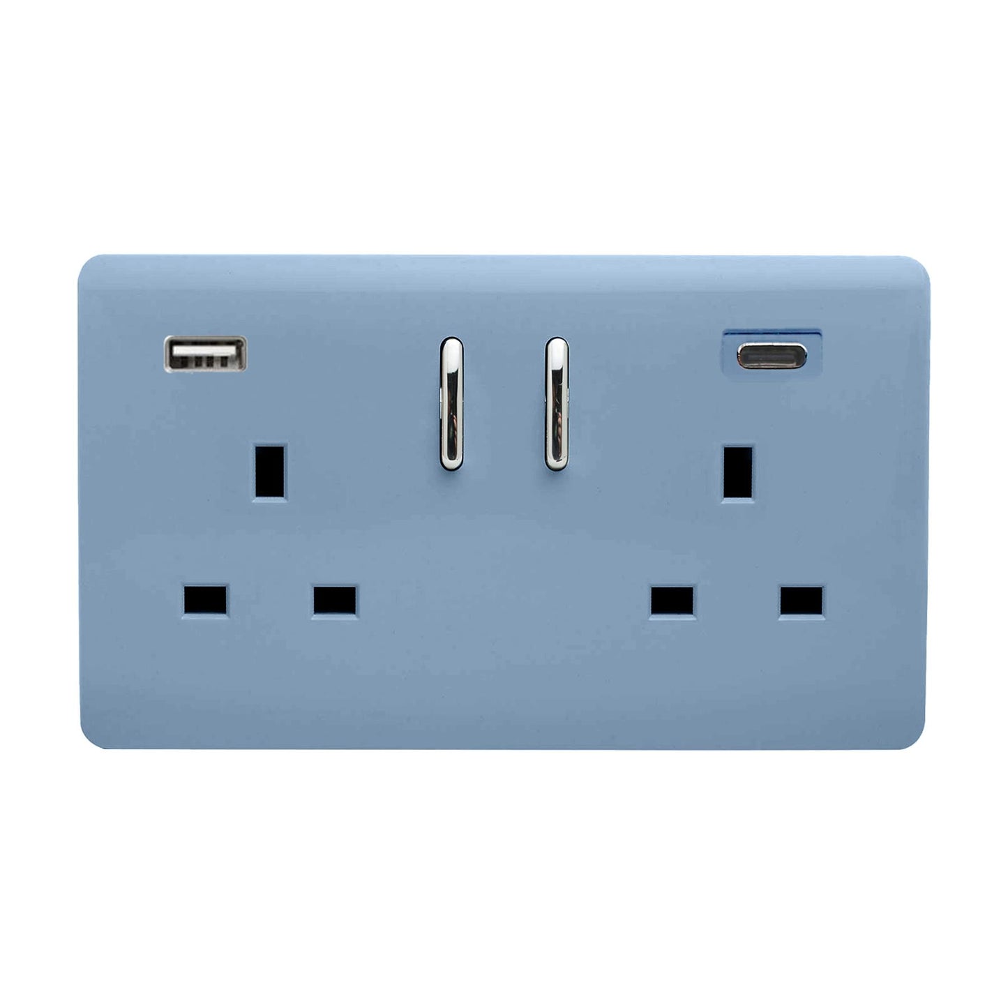 Trendi Switch 2 Gang USB 45W Type A & C USB Plug Socket in Sky Blue