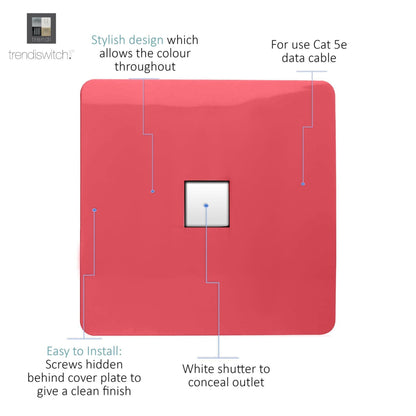 Trendi Switch 1 Gang RJ45 Cat 5e PC Ethernet Socket in Strawberry Red