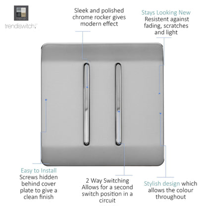 Trendi Switch 2 Gang 1 or 2 way Rocker Light Switch in Brushed Steel