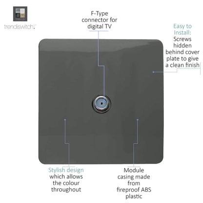 Trendi Switch 1 Gang Male F-Type Satellite Television Socket in Charcoal Grey