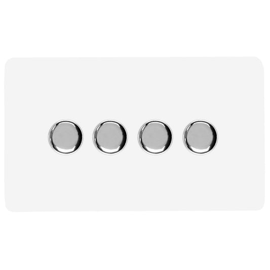 Trendi Switch 4 Gang 1 or 2 way 150w Rotary LED Dimmer Light Switchin Ice White