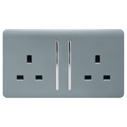 Trendi Switch 2 Gang Long Switched Plug Socket in Cool Grey
