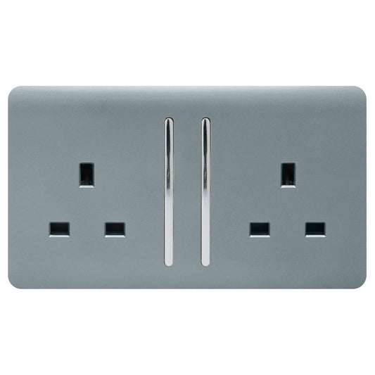 Trendi Switch 2 Gang Long Switched Plug Socketin Cool Grey