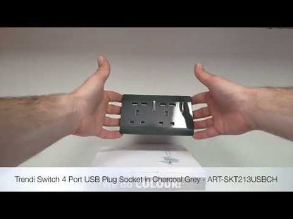 Trendi Switch 2 Gang 4 Port USB 2100mA Plug Socket in Charcoal Grey