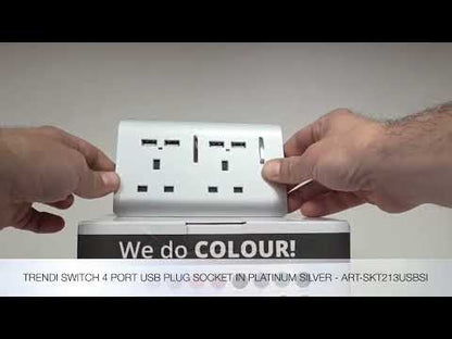 Trendi Switch 2 Gang 4 Port USB 2100mA Plug Socket in Platinum Silver