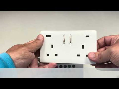 Trendi Switch 2 Gang USB 3100mA Type A & C USB Plug Socket in Ice White