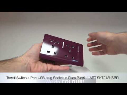 Trendi Switch 2 Gang 4 Port USB 2100mA Plug Socket in Plum Purple