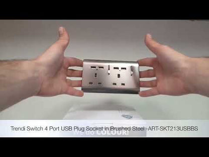 Trendi Switch 2 Gang 4 Port USB 2100mA Plug Socket in Brushed Steel