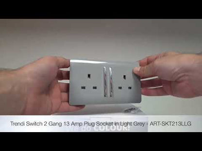 Trendi Switch 2 Gang Long Switched Plug Socket in Light Grey