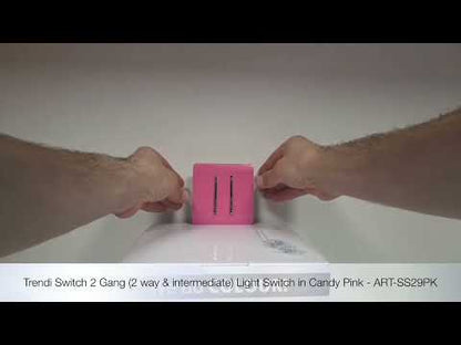 Trendi Switch 2 Gang Rocker Light Switch (1x 1 or 2 way & 1x Intermediate)in Candy Pink