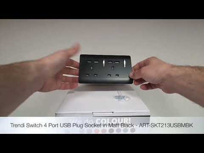 Trendi Switch 2 Gang 4 Port USB 2100mA Plug Socket in Matt Black