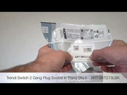 Trendi Switch 2 Gang Long Switched Plug Socket in Piano Black