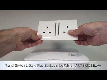 Trendi Switch 2 Gang Long Switched Plug Socket in Ice White