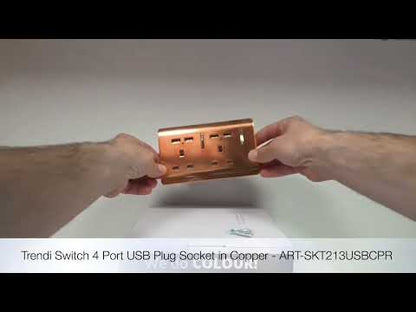 Trendi Switch 2 Gang 4 Port USB 2100mA Plug Socket in Copper