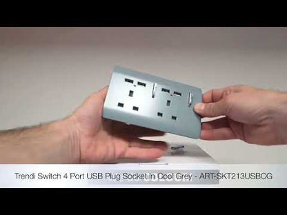 Trendi Switch 2 Gang 4 Port USB 2100mA Plug Socket in Cool Grey