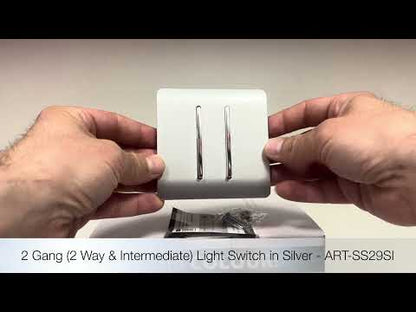 Trendi Switch 2 Gang Rocker Light Switch (1x 1 or 2 way & 1x Intermediate)in Platinum Silver