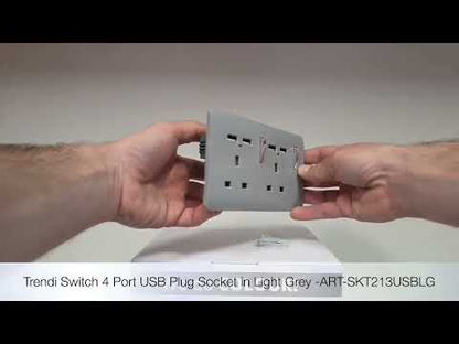 Trendi Switch 2 Gang 4 Port USB 2100mA Plug Socket in Light Grey