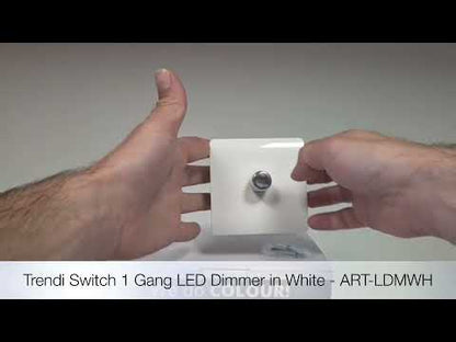Trendi 1 Gang 2 Way 240V 100w LED Dimmer Screwless Raised Front Plate Plastic Artistic Modern Glossy 10 Amp Chrome Single Electrical Wall Light Switch in Ice White- ART-LDMWH