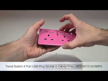 Trendi Switch 2 Gang 4 Port USB 2100mA Plug Socket in Candy Pink