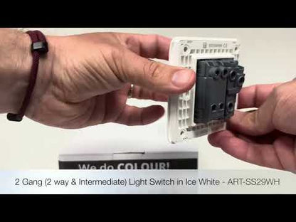 Trendi Switch 2 Gang Rocker Light Switch (1x 1 or 2 way & 1x Intermediate)in Ice White