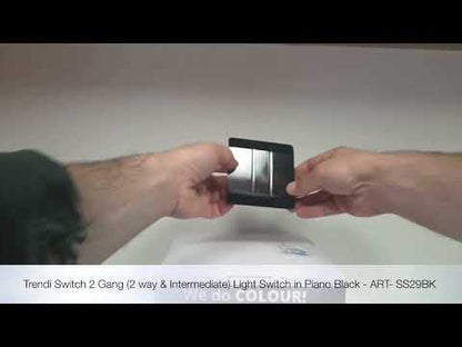 Trendi Switch 2 Gang Rocker Light Switch (1x 1 or 2 way & 1x Intermediate)in Piano Black