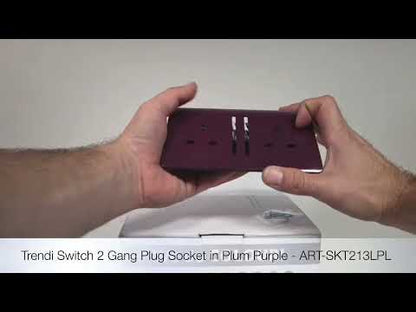 Trendi Switch 2 Gang Long Switched Plug Socket in Plum Purple