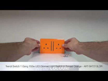 Trendi Switch 2 Gang Long Switched Plug Socket in Sunset Orange