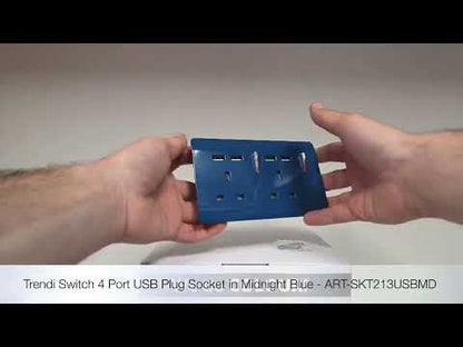 Trendi Switch 2 Gang 4 Port USB 2100mA Plug Socket in Midnight Blue